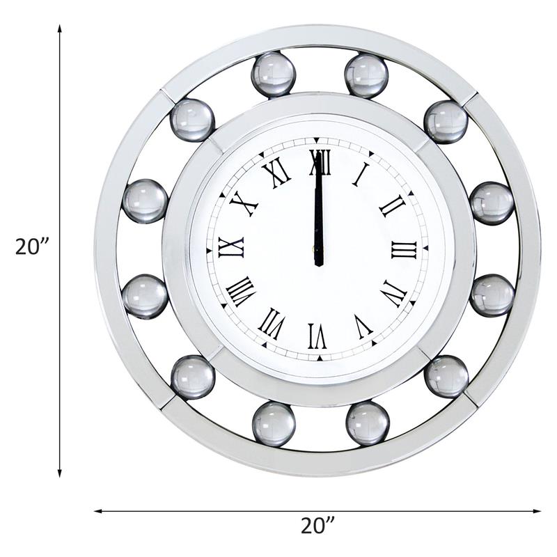 ACME Boffa Round Wall Clock with Circular Floating Crystal in Mirrored