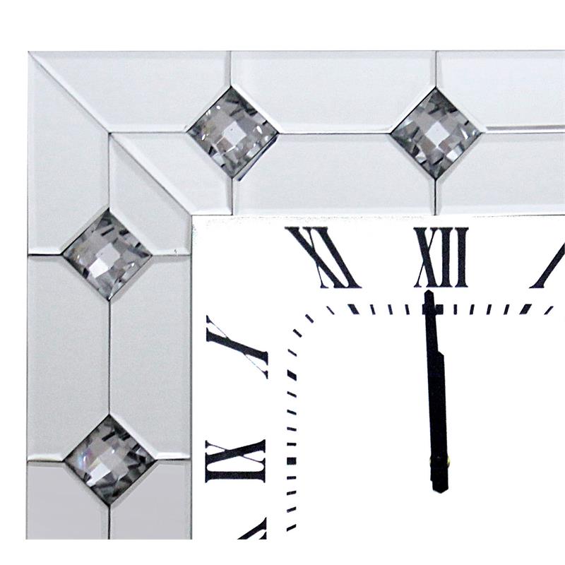ACME Hessa Square Wall Clock with Faux Rhinestones Inlay Wood Frame in Mirrored