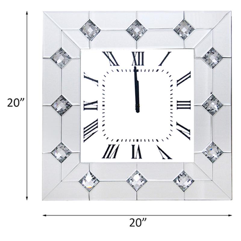 ACME Hessa Square Wall Clock with Faux Rhinestones Inlay Wood Frame in Mirrored