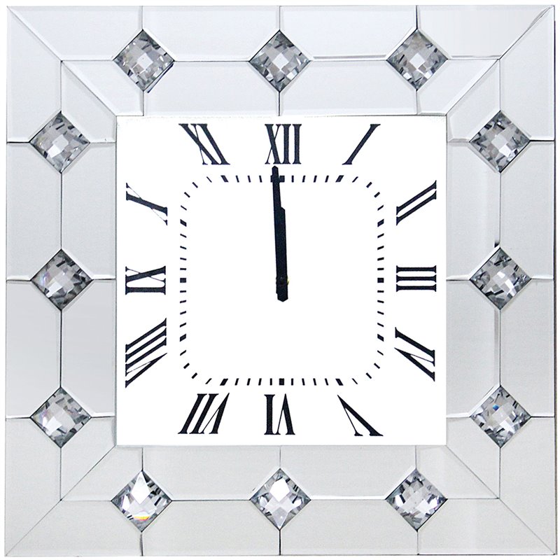 ACME Hessa Square Wall Clock with Faux Rhinestones Inlay Wood Frame in Mirrored