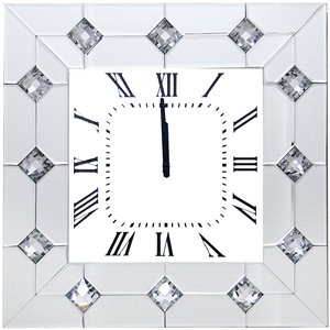 acme hessa square wall clock with faux rhinestones inlay wood frame in mirrored