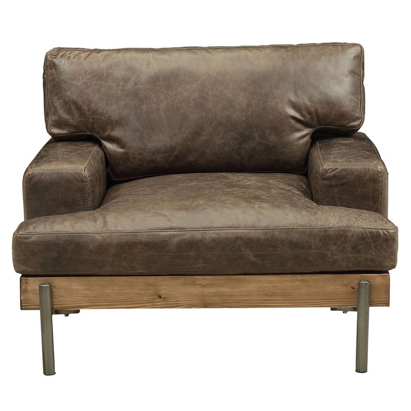 ACME Silchester Leather Accent Chair in Oak and Distress Chocolate