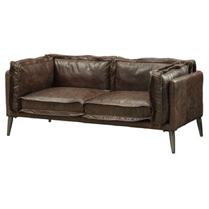 acme porchester leather loveseat in distress chocolate