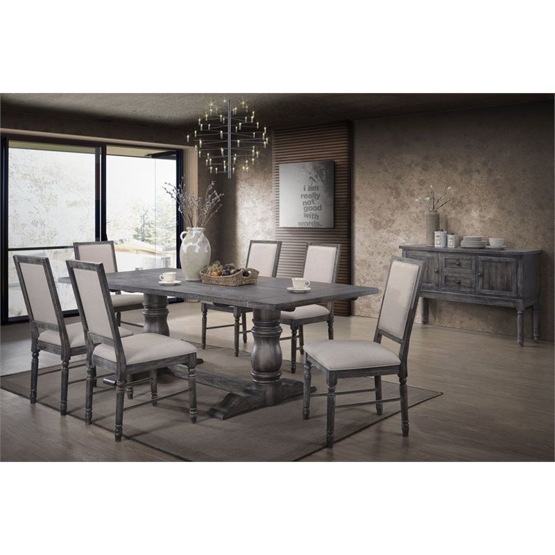 ACME Leventis Rectangular Wood Top Trestle Dining Table in Weathered Gray