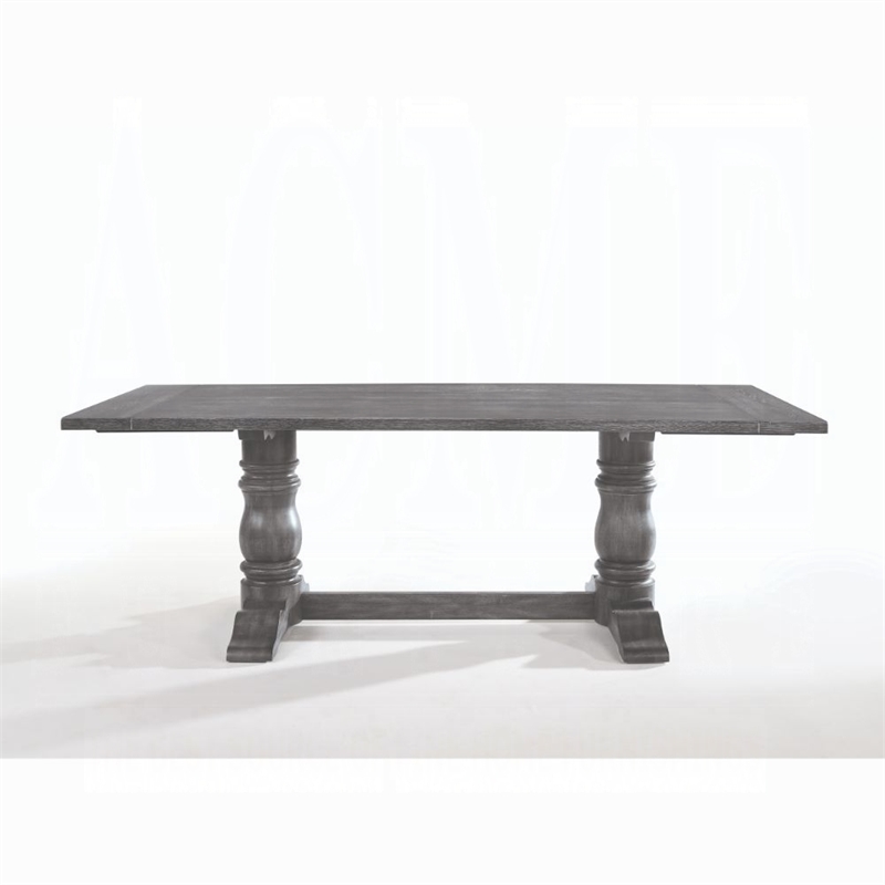 ACME Leventis Rectangular Wood Top Trestle Dining Table in Weathered Gray
