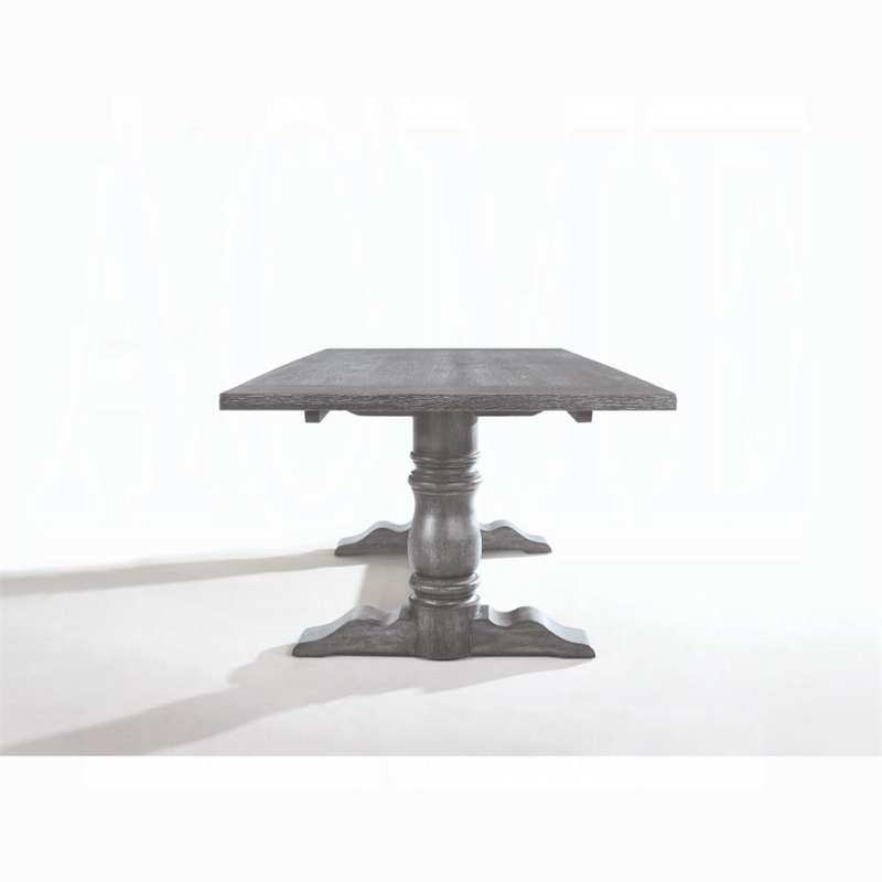 ACME Leventis Rectangular Wood Top Trestle Dining Table in Weathered Gray
