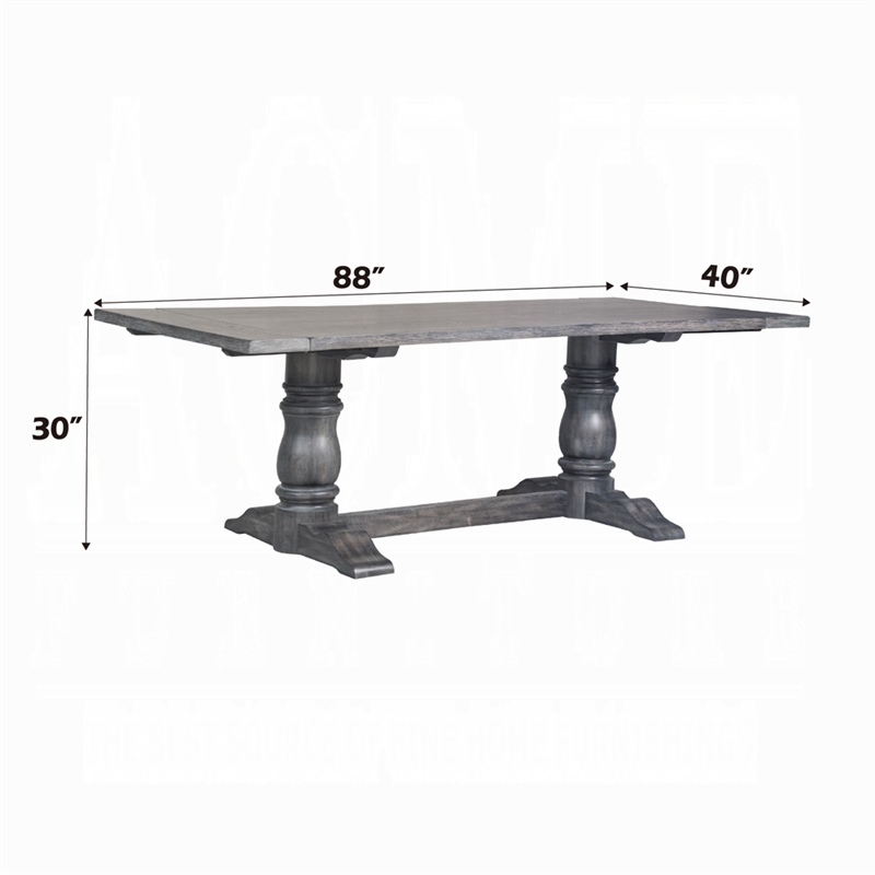 ACME Leventis Rectangular Wood Top Trestle Dining Table in Weathered Gray