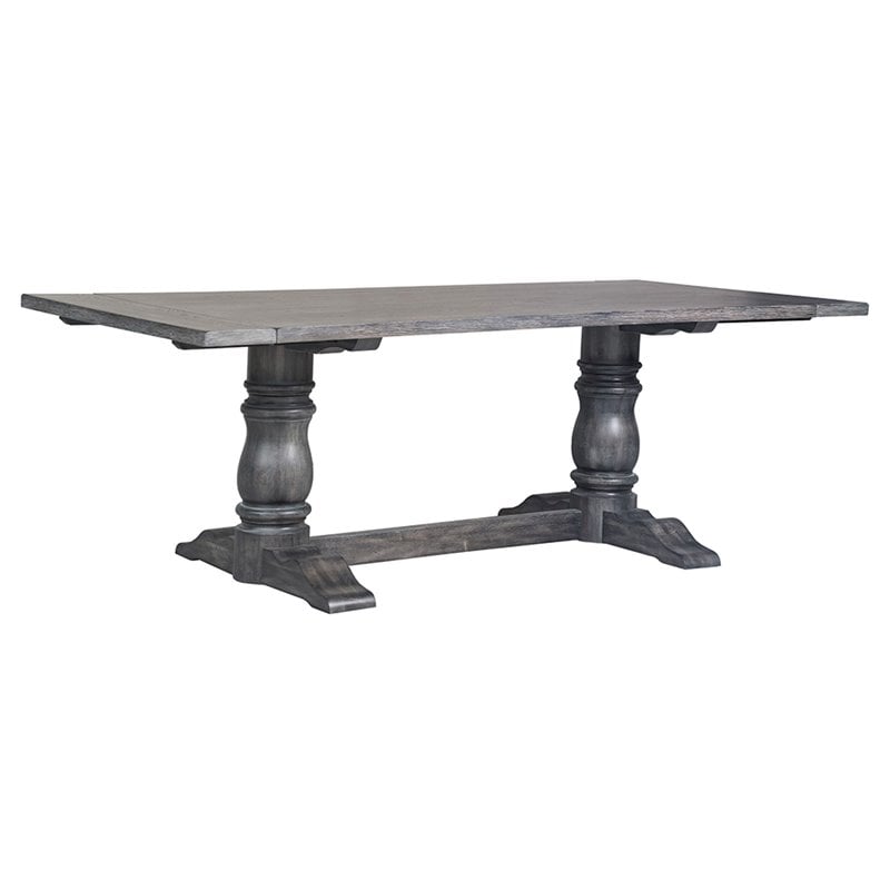ACME Leventis Rectangular Wood Top Trestle Dining Table in Weathered Gray