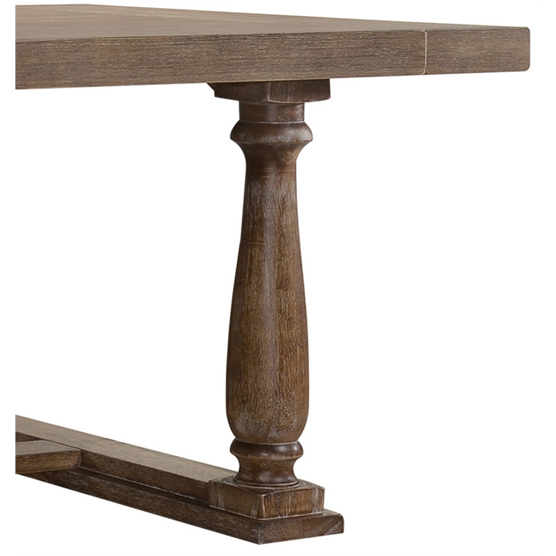 ACME Bernard Rectangular Trestle Dining Table in Weathered Oak Wood