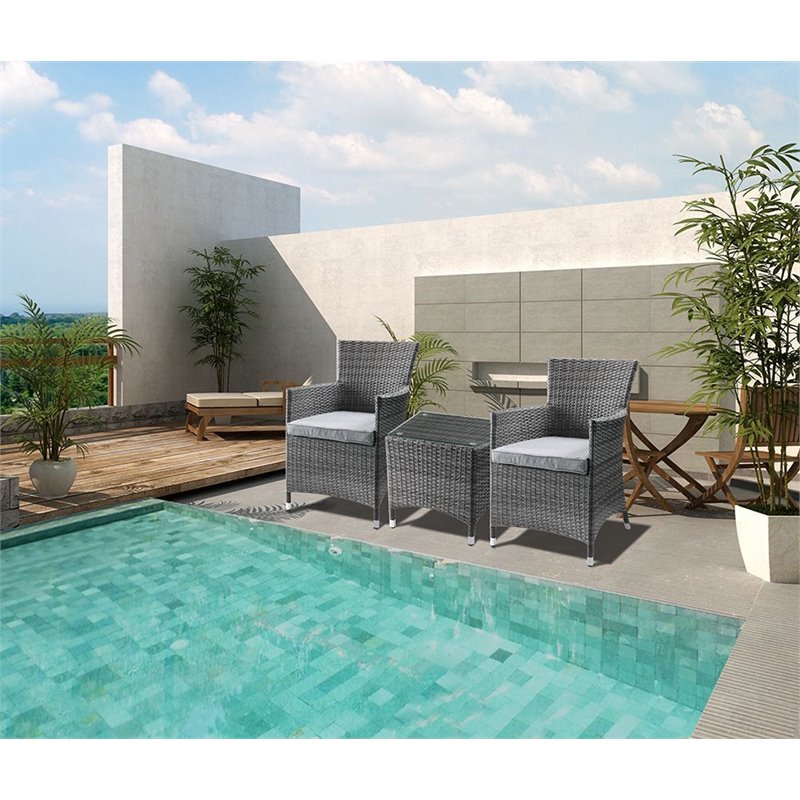 ACME Tashelle 3 Piece Wicker Patio Conversation Set in Gray