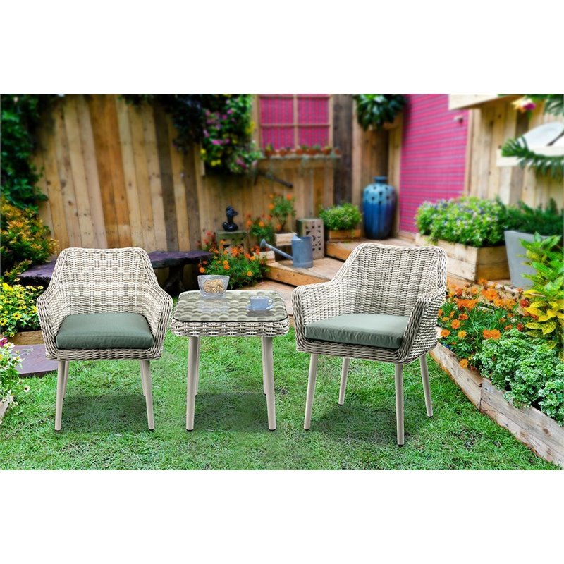 Acme Tashay 3 Piece Wicker Patio Conversation Set In Green And