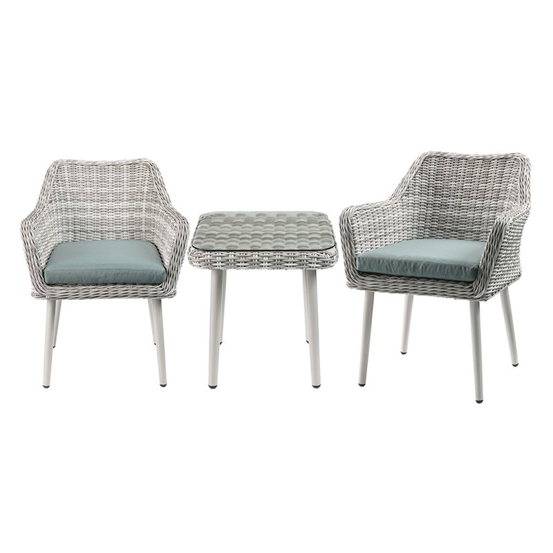 ACME Tashay 3 Piece Wicker Patio Conversation Set in Green and Beige