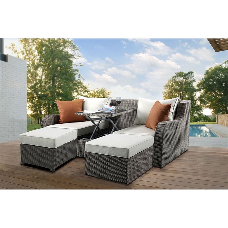 ACME Salena 3 Piece Wicker Patio Loveseat in Beige and Gray