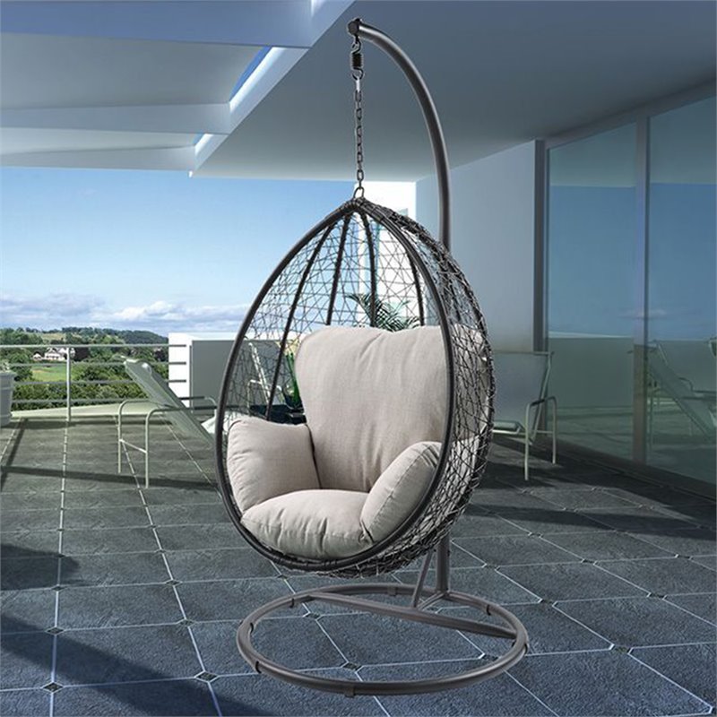 ACME Simona Patio Swing Chair in Beige and Black