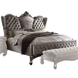 acme versailles tufted fabric and wood california king bed in antique platinum
