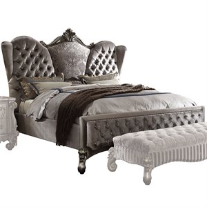acme versailles tufted fabric and wood queen bed in antique platinum