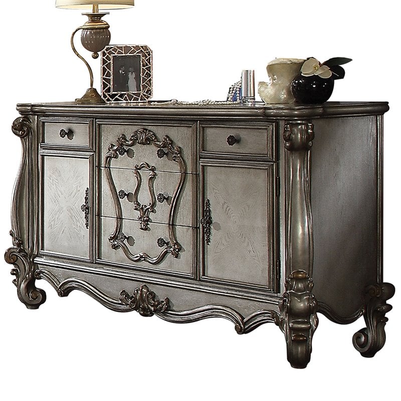 ACME Versailles 5 Drawer Wooden Dresser with 2 Doors in Antique Brown Platinum