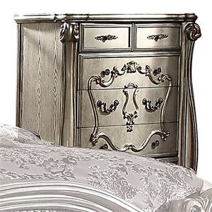 acme versailles wood 5-drawers bedroom chest in antique platinum