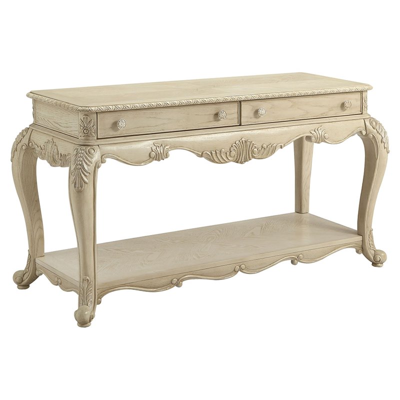 ACME Ragenardus 2 Drawer Wooden Console Table with Bottom Shelf in Antique White