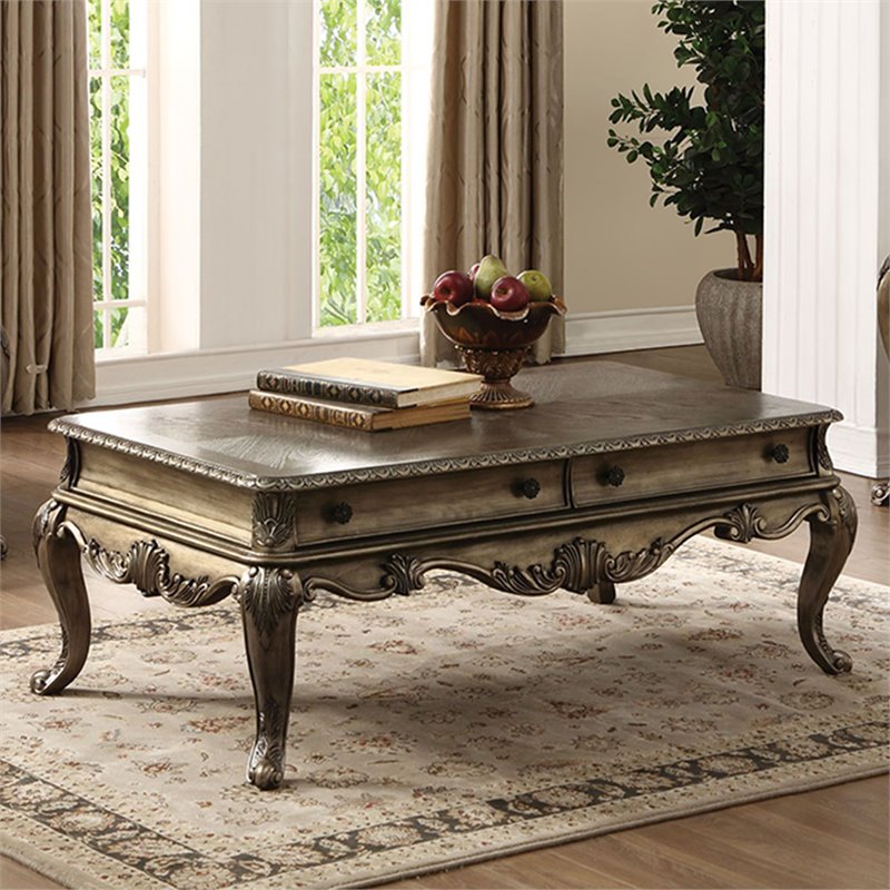 ACME Ragenardus Wood Top Storage Coffee Table in Vintage Oak Cymax