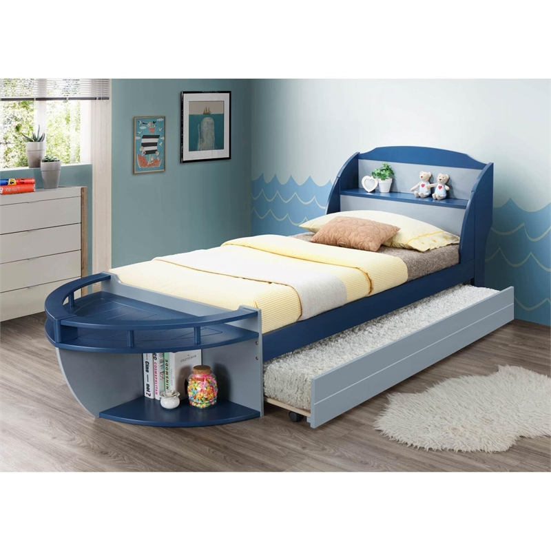ACME Neptune II Wood Twin Trundle with Caster Wheels in Gray