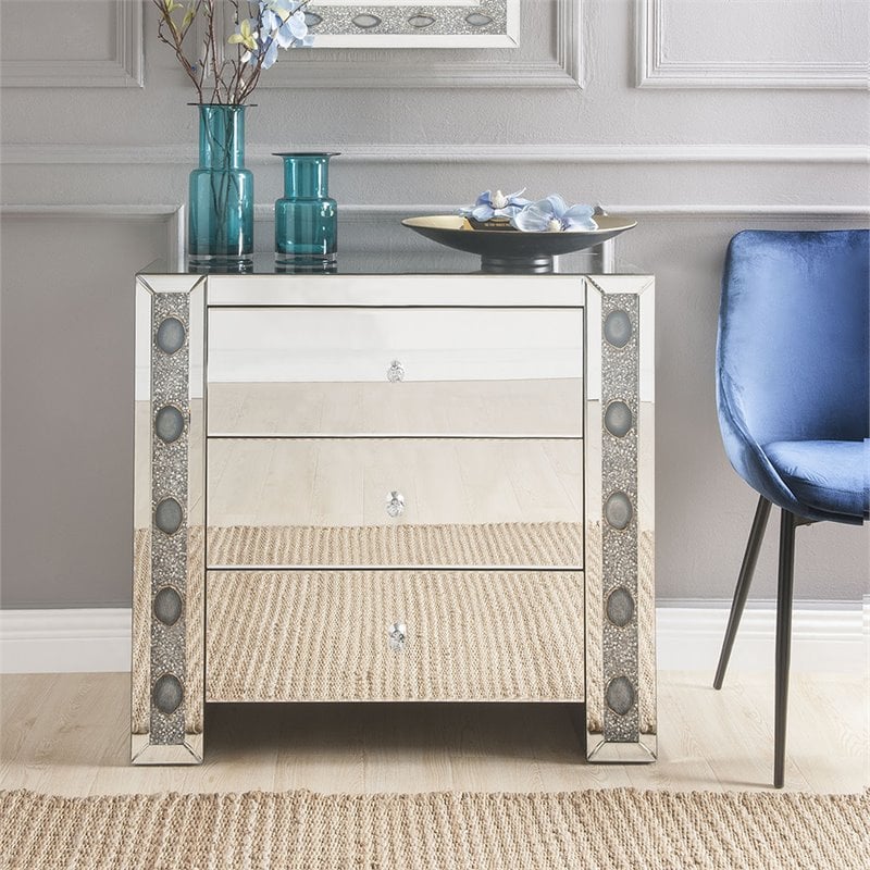 ACME Sonia 3 Drawer Glass Top Mirrored Console Table