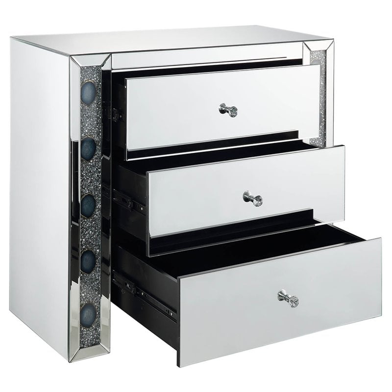 ACME Sonia 3 Drawer Glass Top Mirrored Console Table