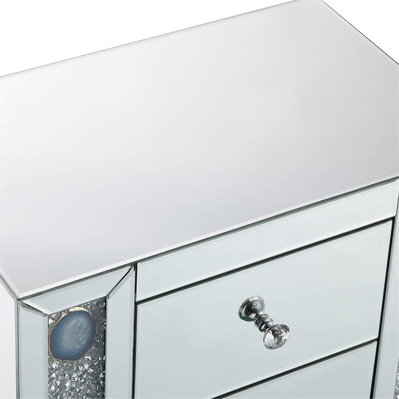 ACME Sonia 3-Drawers Mirror and Wood Nightstand in Mirrored/Faux Agate Stone