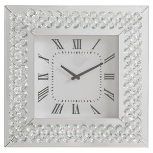 acme hessa square wall clock with faux crystal inlay frame in mirrored