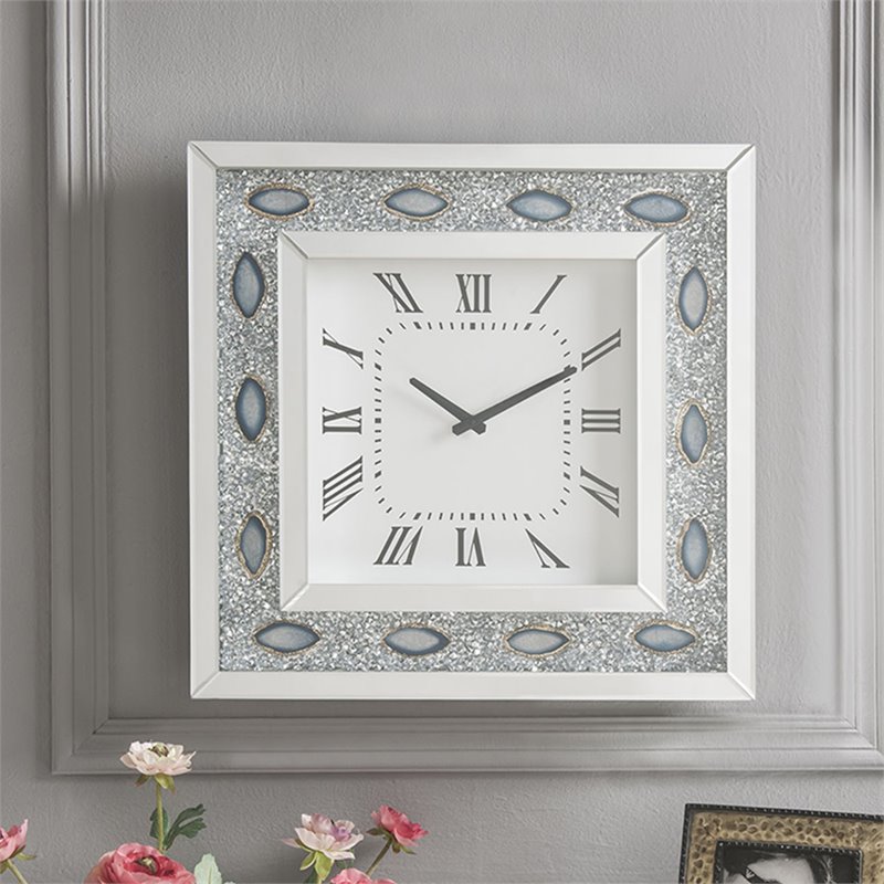 ACME Sonia Square Wall Clock with Faux Agate Inlay Frame in Mirrored