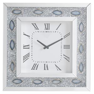 acme sonia square wall clock with faux agate inlay frame in mirrored