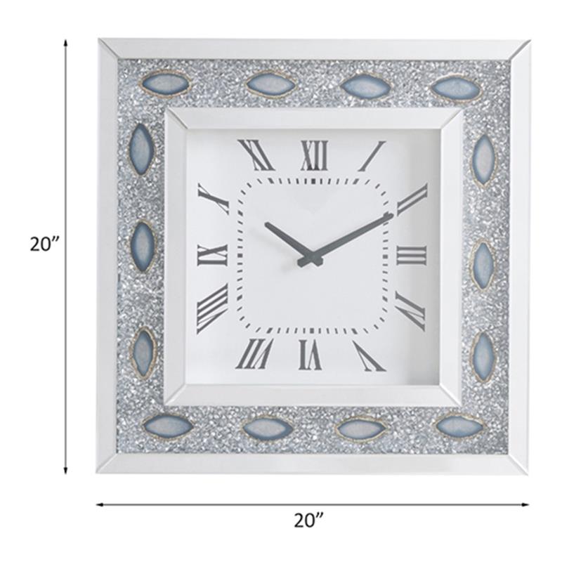 ACME Sonia Square Wall Clock with Faux Agate Inlay Frame in Mirrored
