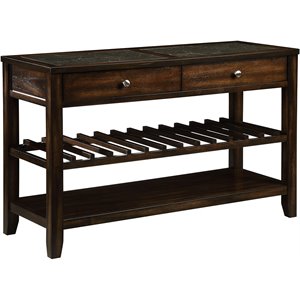 acme cilnia marble top console table in walnut and black