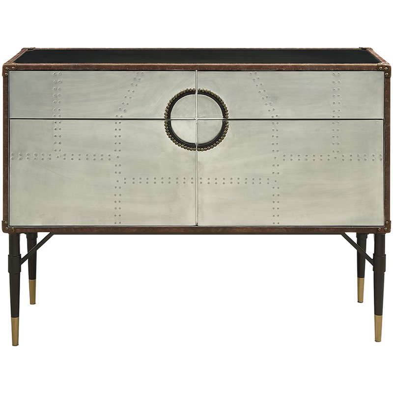 ACME Rosy Leather Top Console Table in Black and Silver