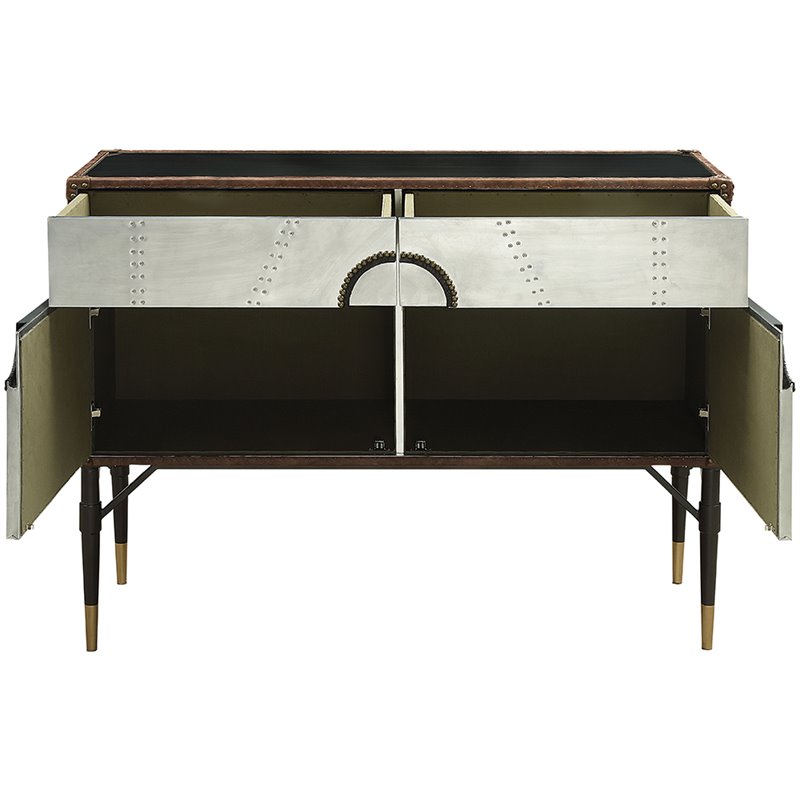 ACME Rosy Leather Top Console Table in Black and Silver