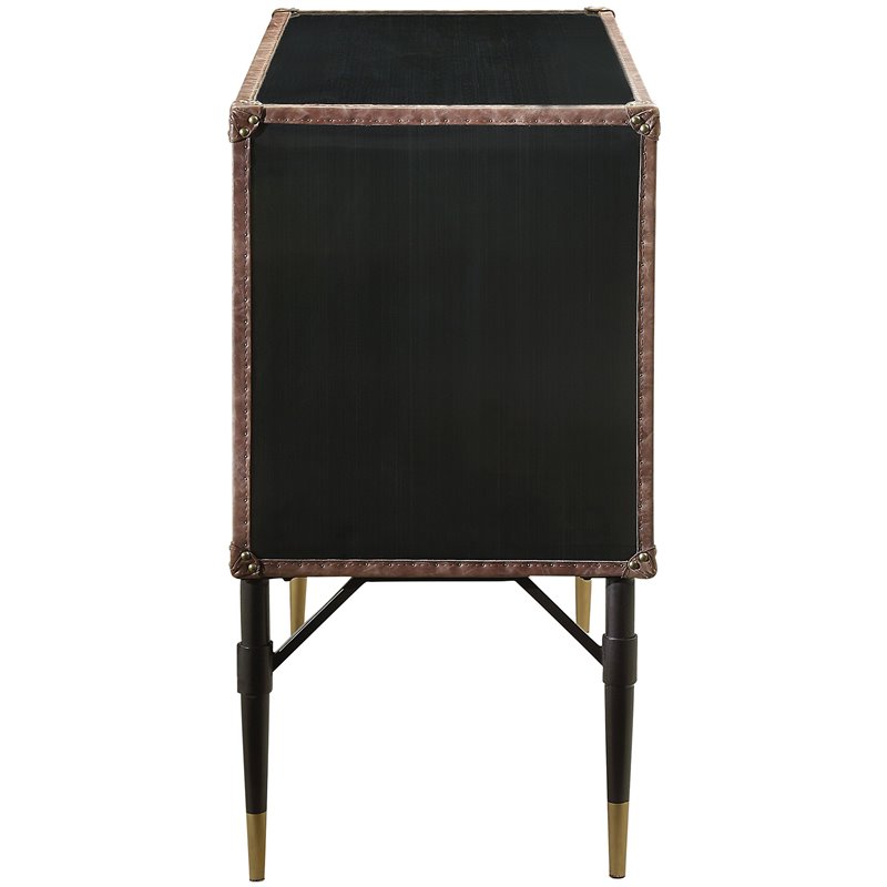 ACME Rosy Leather Top Console Table in Black and Silver