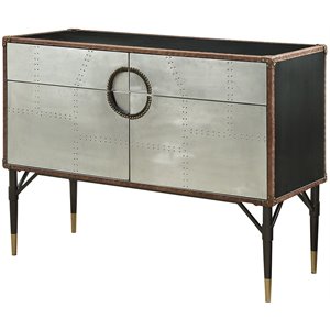 ACME Rosy Leather Top Console Table in Black and Silver