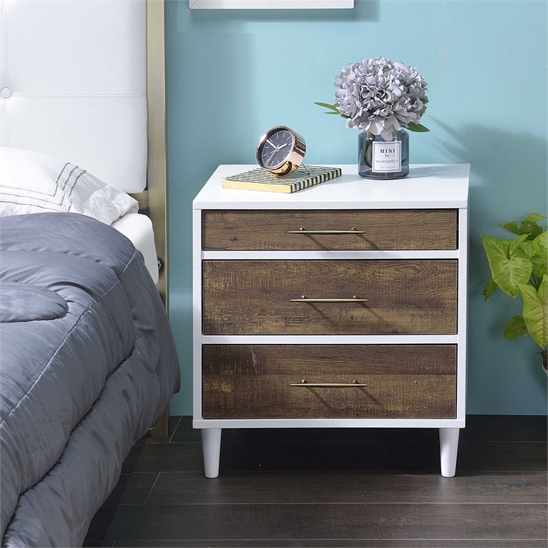ACME Lurel Wooden Rectangular Nightstand in White and Weathered Oak