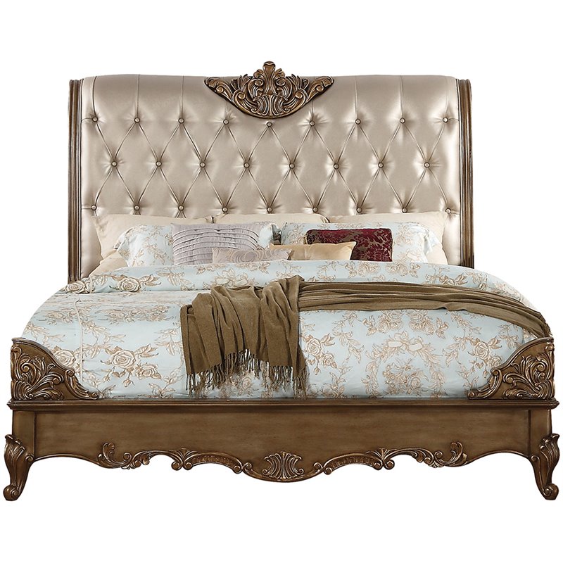 Acme Orianne Faux Leather Tufted King, Leather Tufted Sleigh Bed