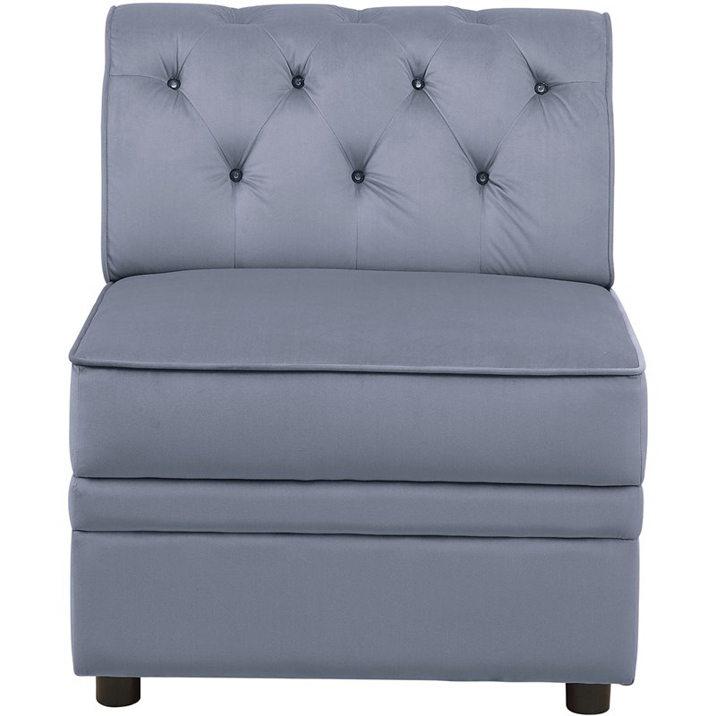 ACME Bois II Velvet Upholstered Button Tufted Armless Accent Chair in Gray