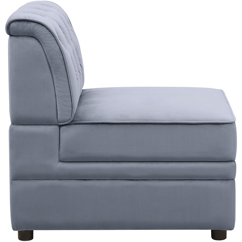 ACME Bois II Velvet Upholstered Button Tufted Armless Accent Chair in Gray