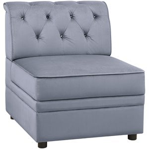 ACME Bois II Velvet Upholstered Button Tufted Armless Accent Chair in Gray