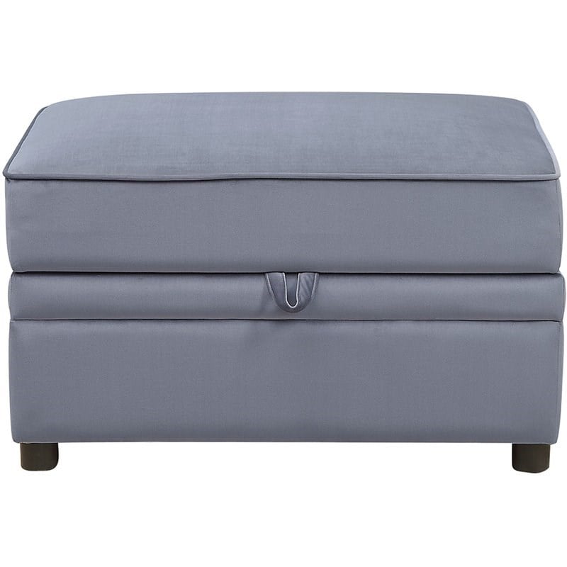 acme bois ii velvet storage ottoman in gray