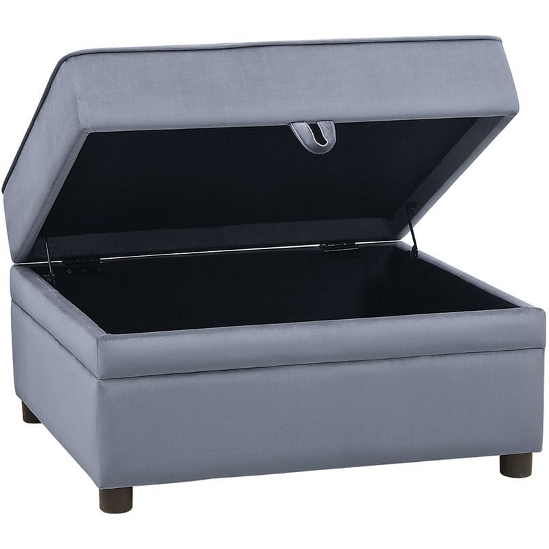acme bois ii velvet storage ottoman in gray