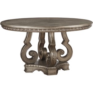 acme northville pedestal dining table in antique champagne