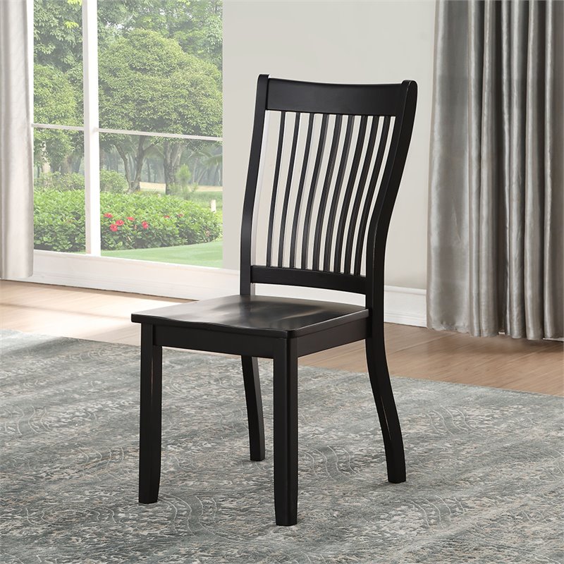 ACME Renske Wooden Slatted Back Dining Side Chair in Black Set of 2