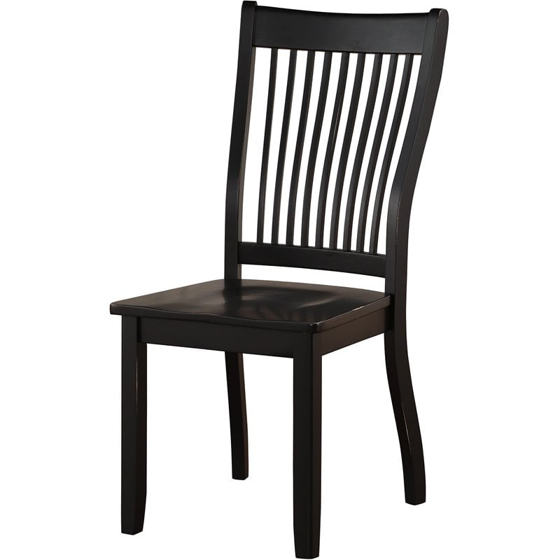ACME Renske Wooden Slatted Back Dining Side Chair in Black Set of 2
