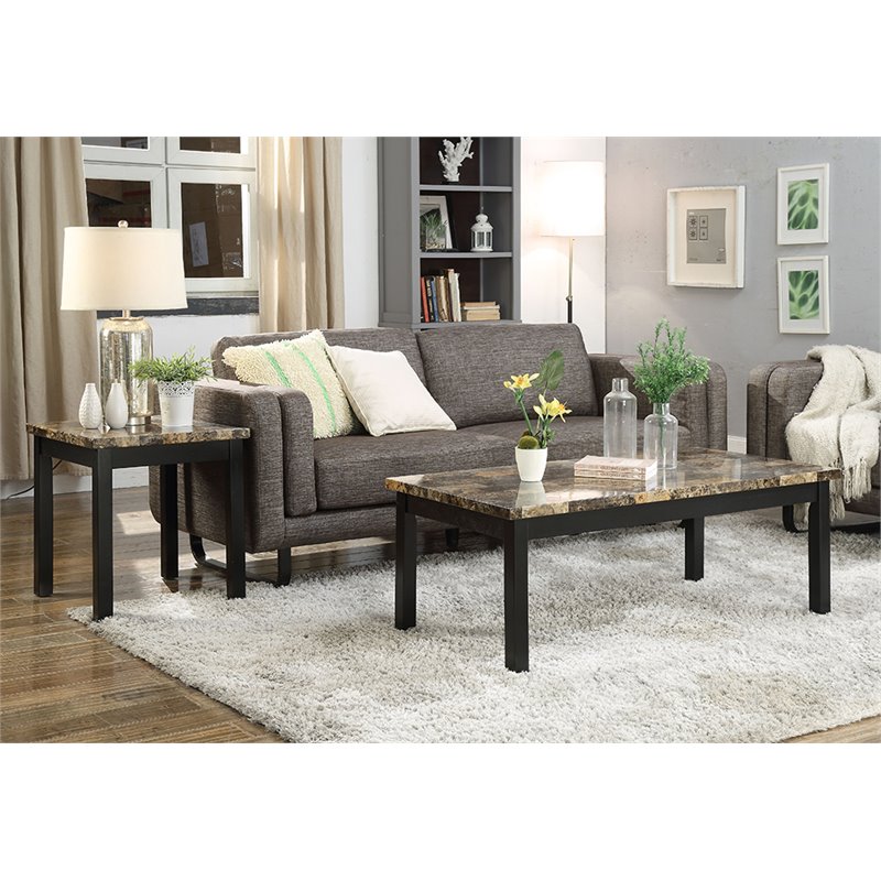 ACME Finely II 3 Piece Faux Marble Top Coffee Table Set In