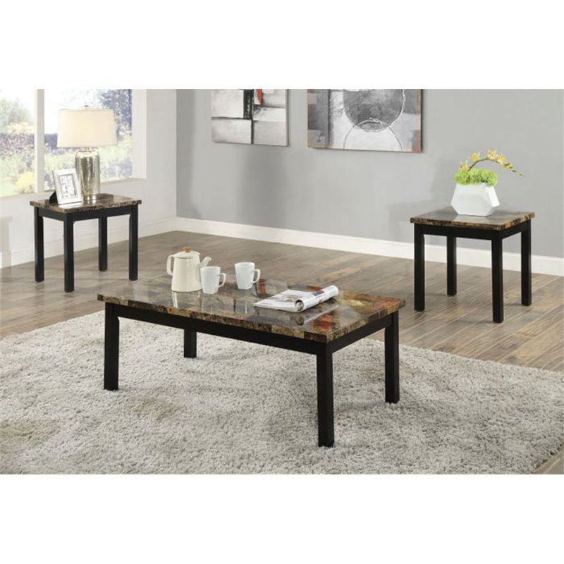 ACME Finely II 3 Piece Faux Marble Top Coffee Table Set In