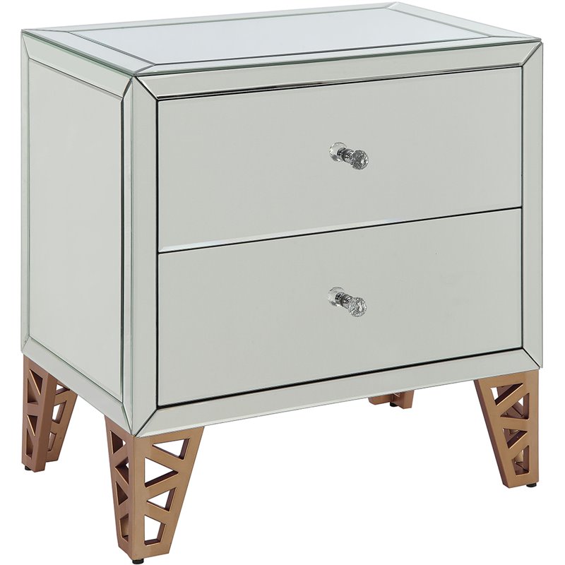 Acme Stephen 2 Drawer Mirrored Accent End Table In Gold 80612